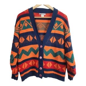 Vtg Cabin Creek Knit Cardigan Large Orange